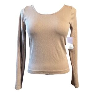 Just‎ Be Top Womens XL Ribbed Long Sleeve Scoop Neck Tan Neutral Basics